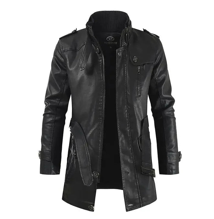 Elegant Long Leather Biker Jacket